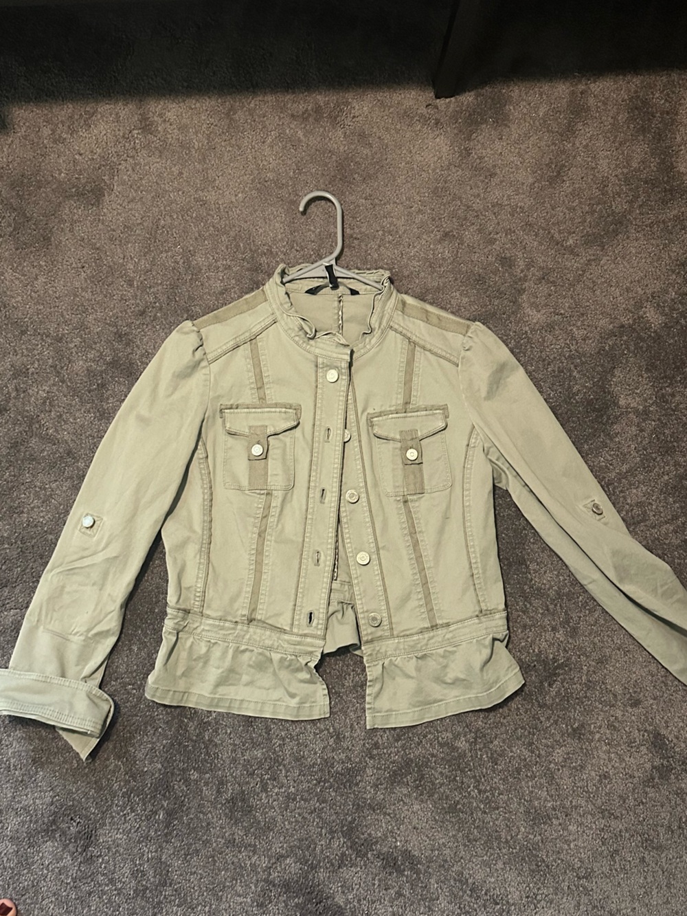 White House Black Market Olive Green Denim-Style Jacket